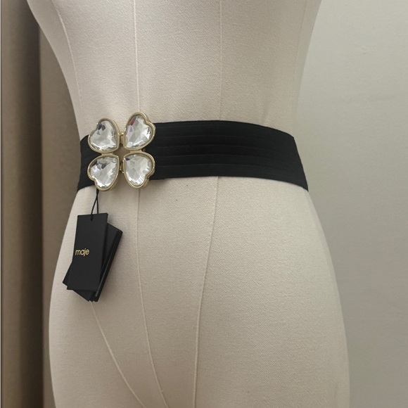 Maje Black and Gold Statement Belt with Clover Design - Picture 3 of 3